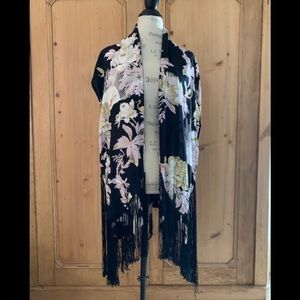 TopShop floral printed fringe kimono